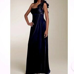Teri Jon Silk Navy Evening Dress